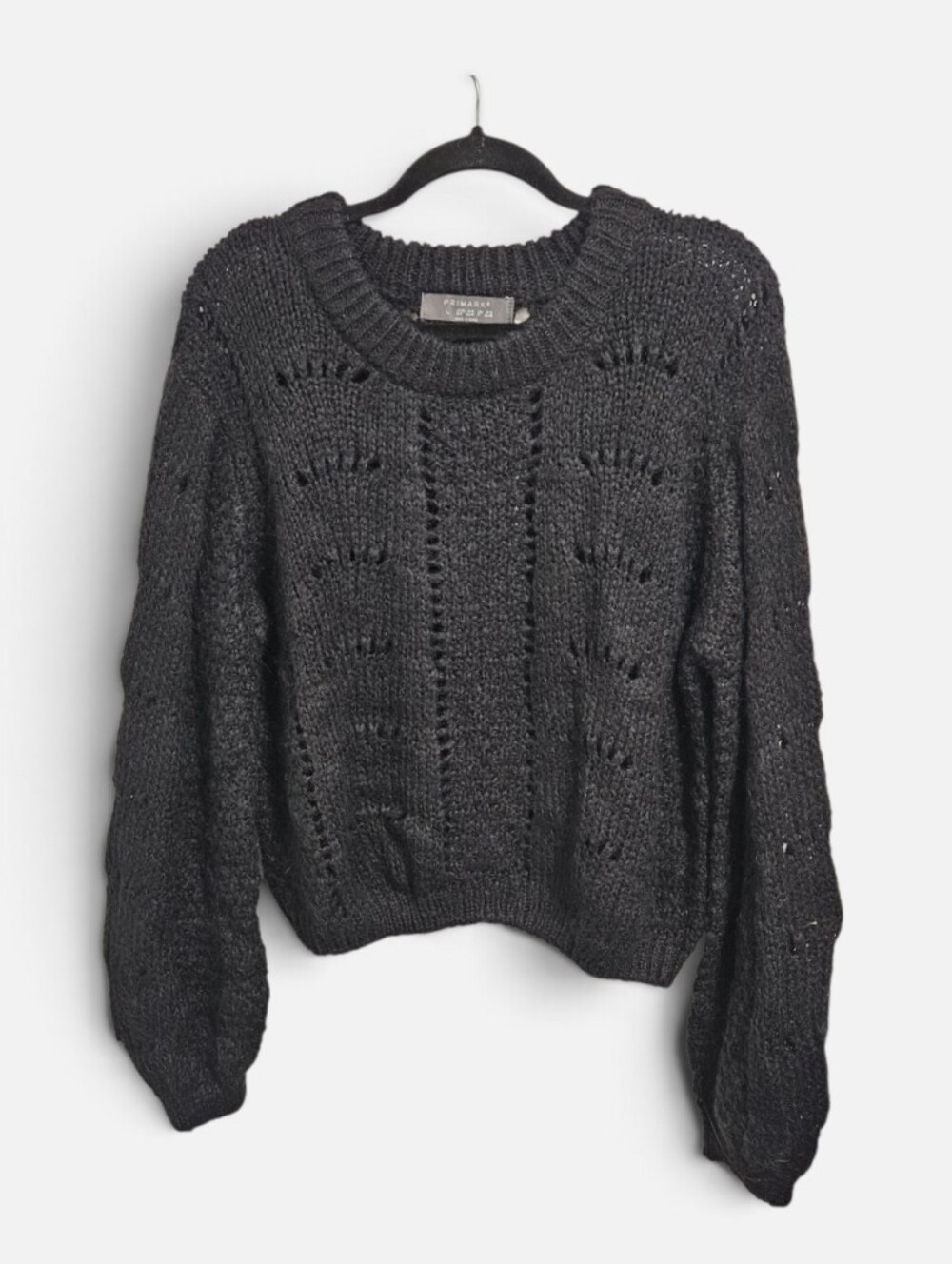 Primark Mohair Blend Crop Sweater Black Size Large Open Eyelet  Knit Grunge